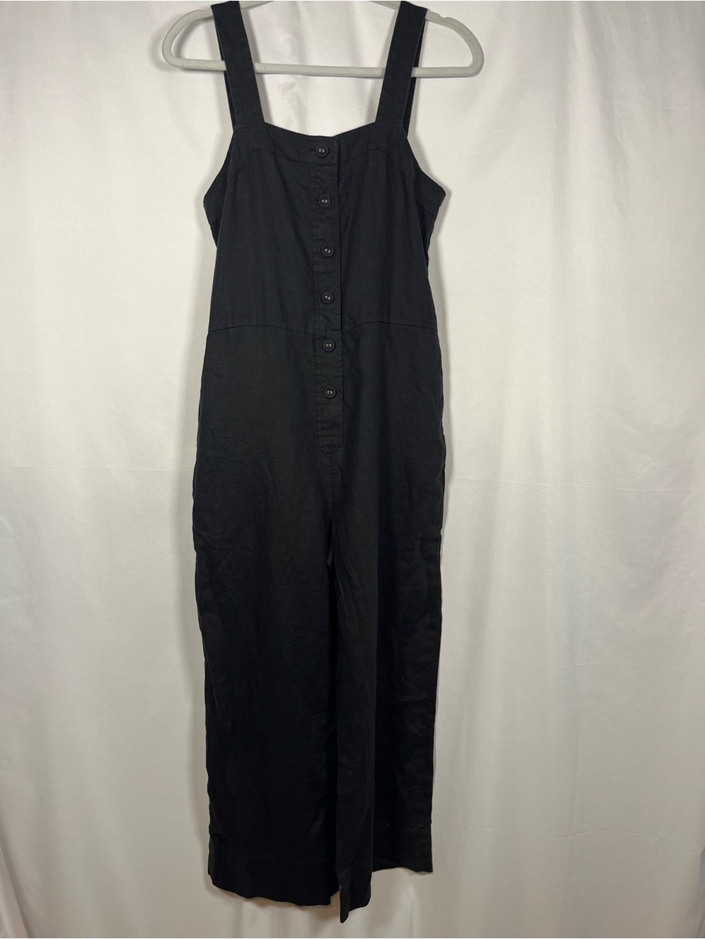 Everlane black 100% linen picnic cropped wide leg jumpsuit size 4 - Picture 3 of 9